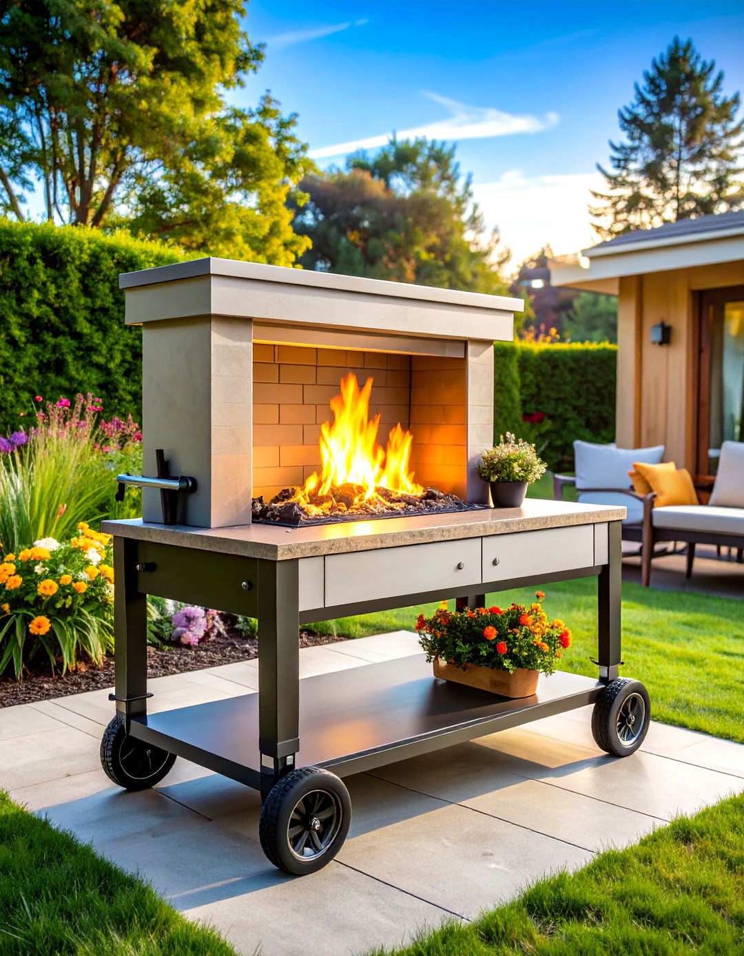 Mobile Outdoor Fireplace Cart Design - 24 Outdoor Fireplace Ideas