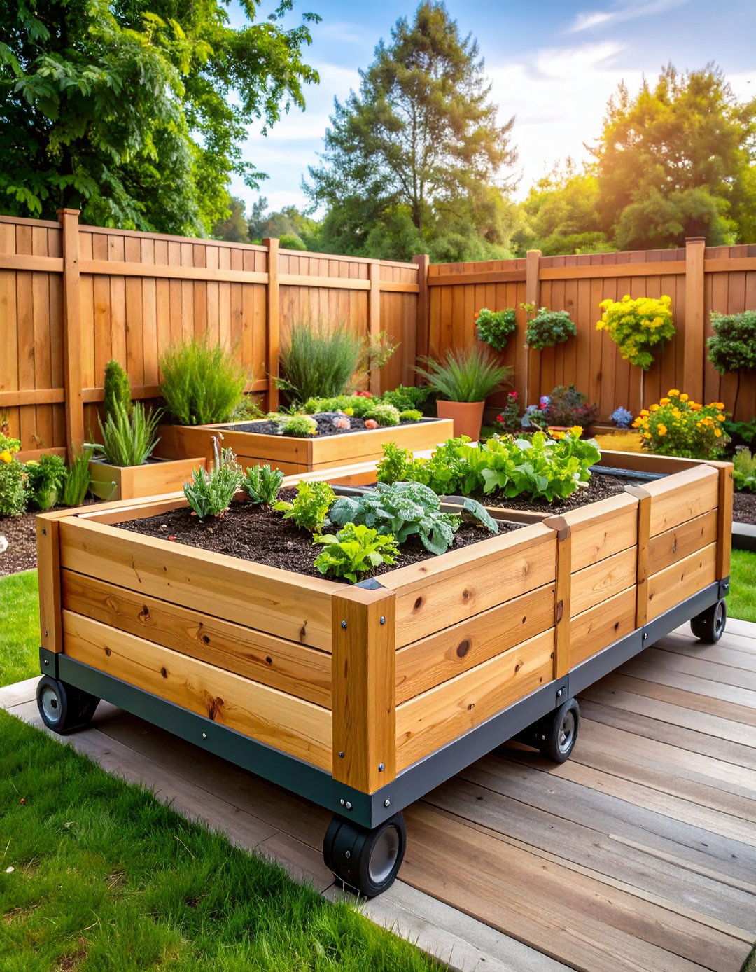Mobile Raised Bed on Wheels with Fence Mount Supports - 24 Raised Garden Bed Along Fence Ideas
