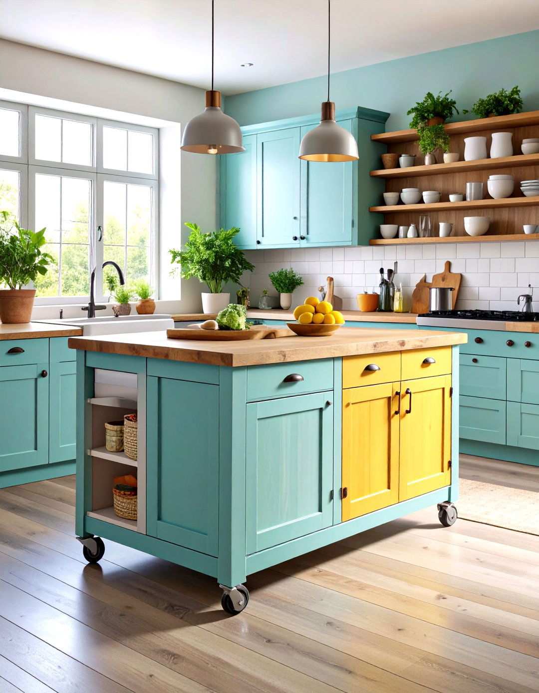 Mobile Rolling Kitchen Island - 24 Rustic Kitchen Island Ideas