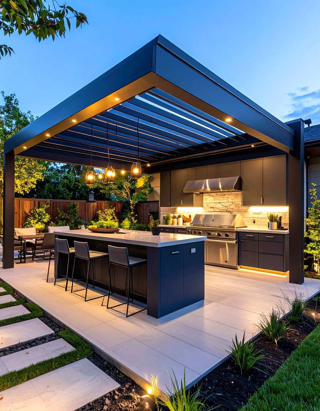 Modern Aluminum Louvered Pergola System - 24 Outdoor Kitchen Roof Ideas