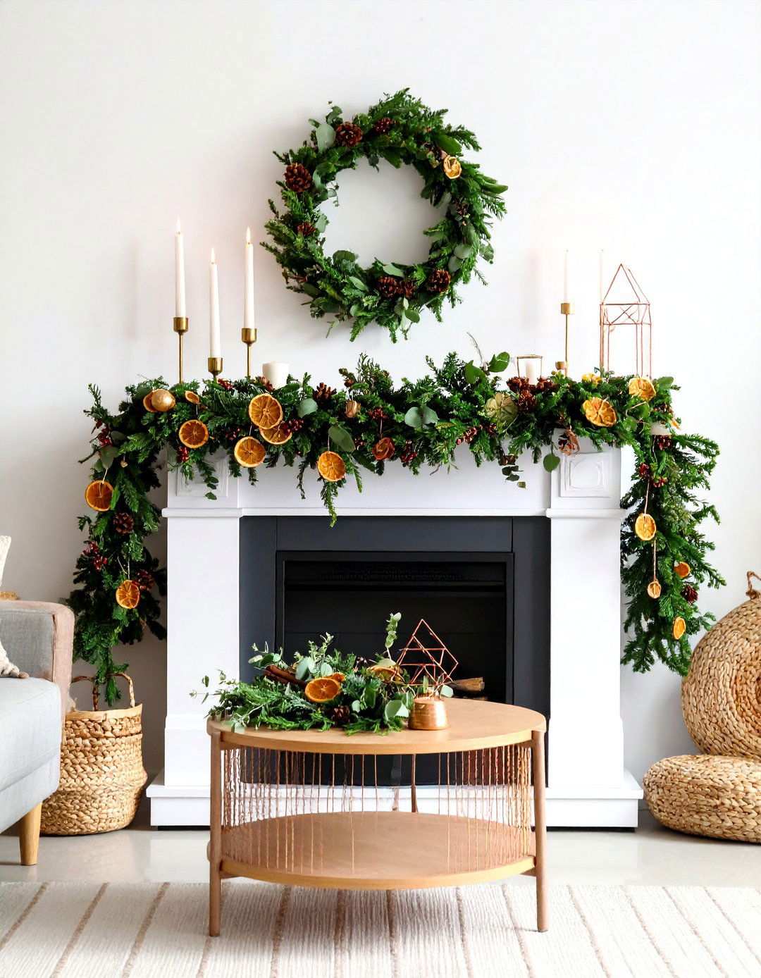 Modern Asymmetrical Garland Design - 24 Mantel Garland Ideas