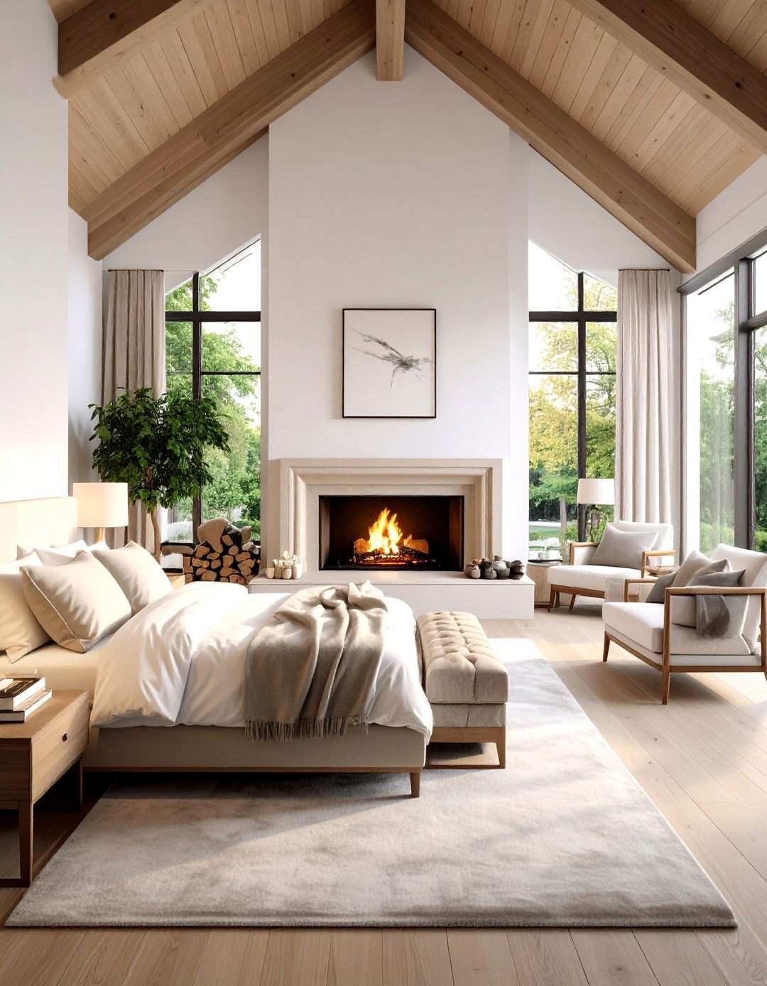 Modern Bedroom Fireplace With Cathedral Ceiling - 24 Rooms With Fireplaces With Vaulted Ceilings Features