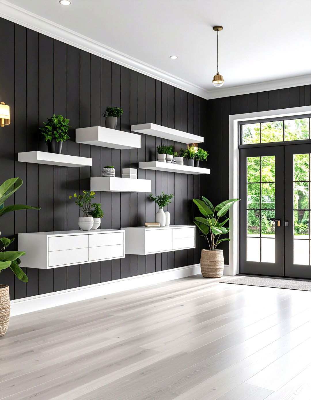 Modern Black Accent Wall Statement Entryway - 24 Shiplap Wall Entryway Ideas