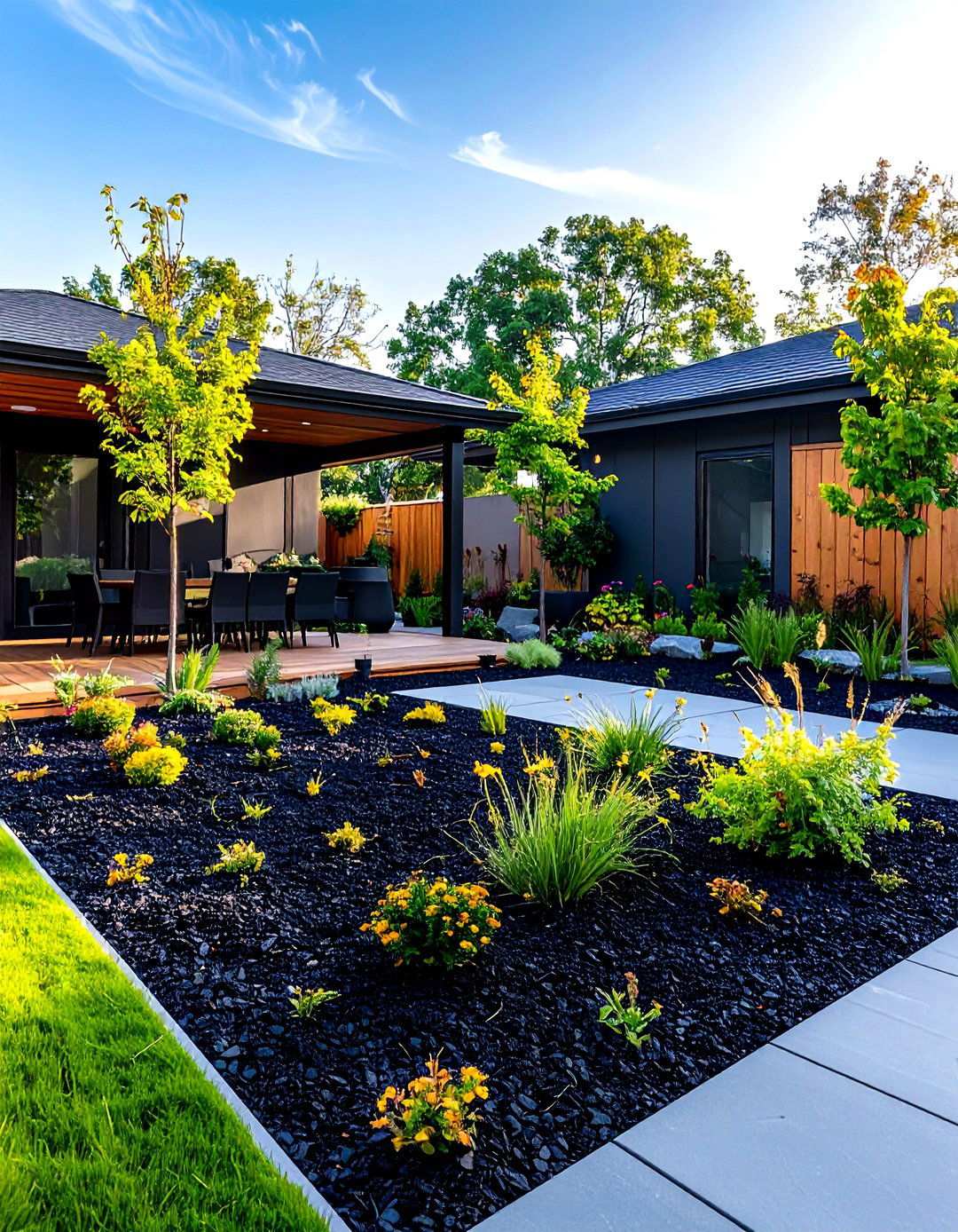 Modern Black Mulch Landscape Design - 24 mulch patio ideas