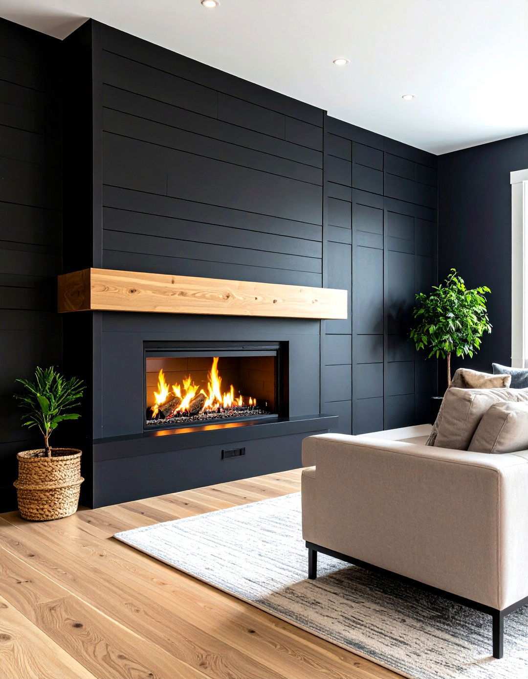 Modern Black Shiplap Statement Wall - 24 Two-story Fireplace Ideas