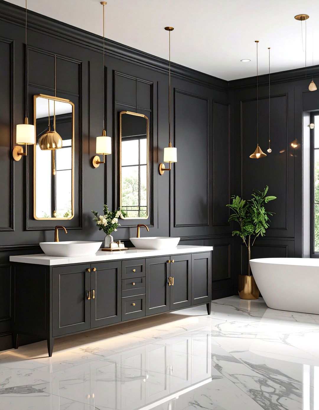 Modern Black Wainscoting Statement - 24 Powder Room Wainscoting Ideas