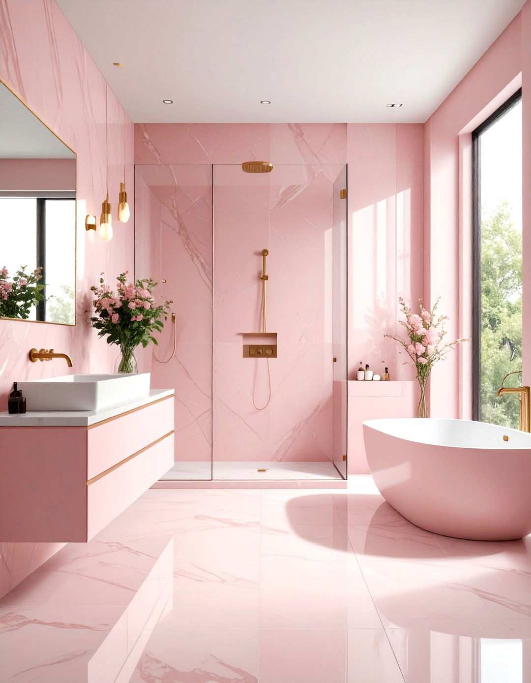 Modern Blush Pink Marble Bathroom - 24 Pink Tile Bathroom Ideas
