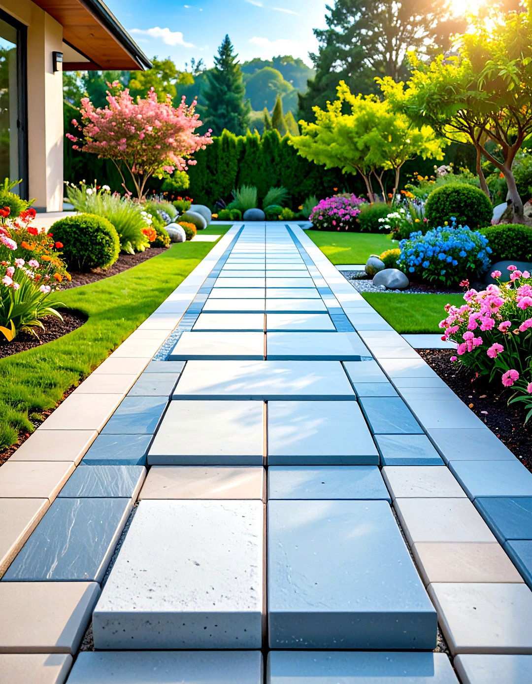 Modern Concrete Geometric Walkway - 24 Stepping Stone Walkway Ideas