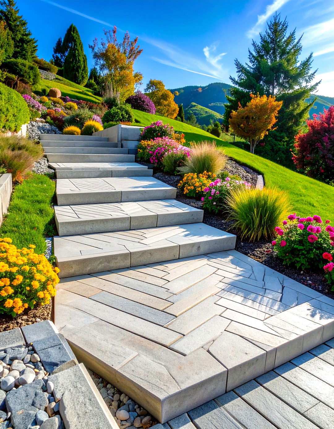 Modern Concrete Paver Slope Design - 24 Sloped Walkway Ideas