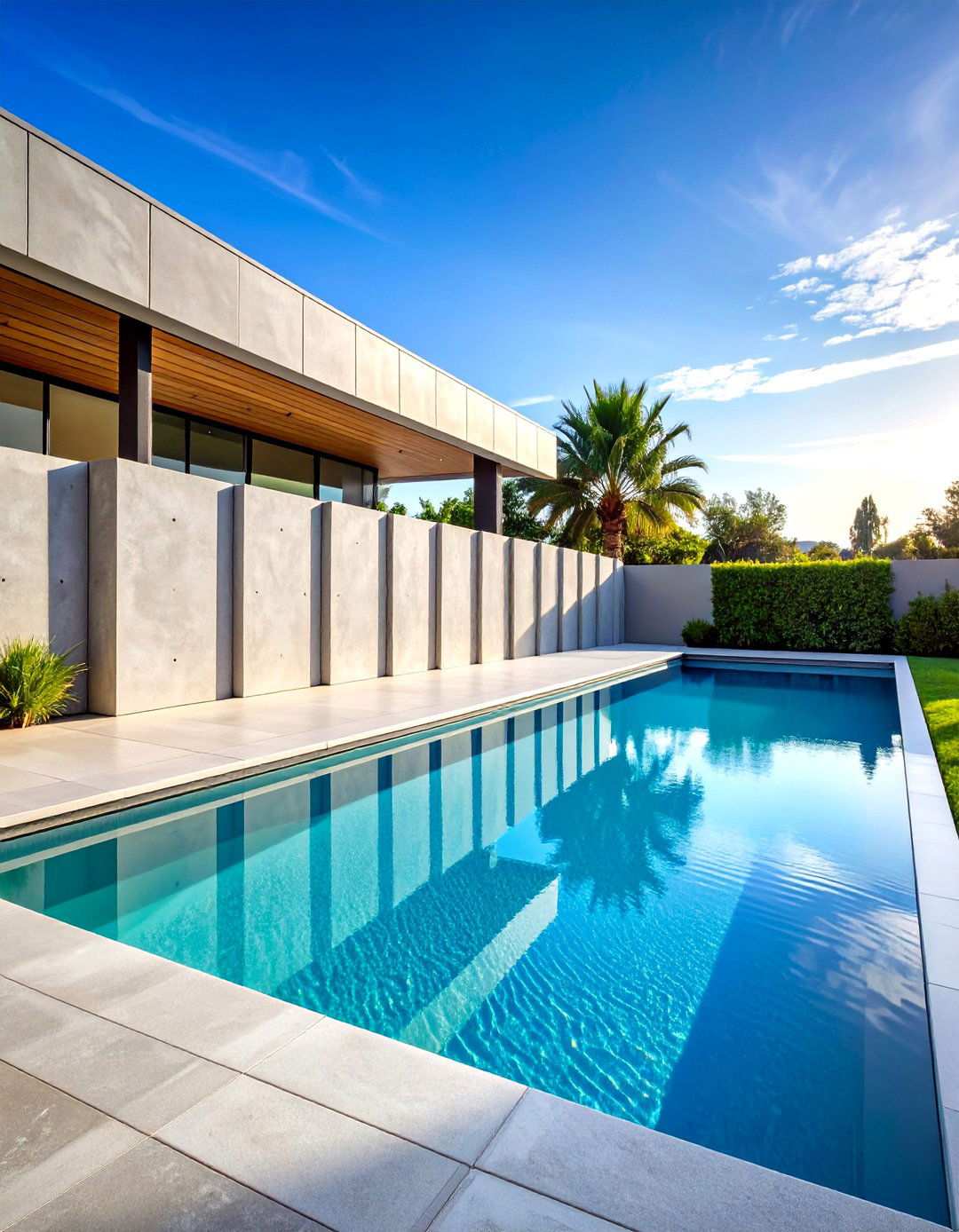 Modern Concrete Pool Fence with Geometric Patterns - 24 Pool Fence Ideas