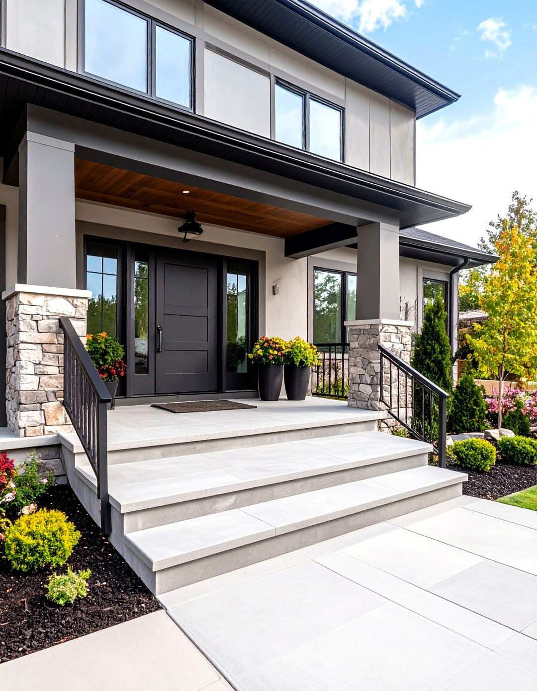 Modern Concrete Stone Fusion - 24 Stone Porch Ideas