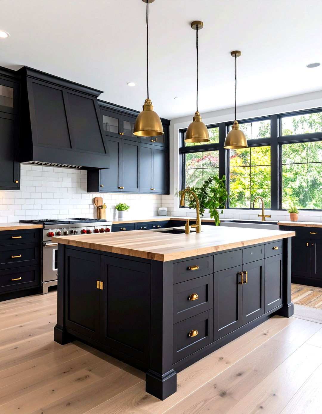 Modern Farmhouse Black Shaker Cabinets with Butcher Block - 24 Kitchen With Black Cabinets And Wood Countertops Ideas