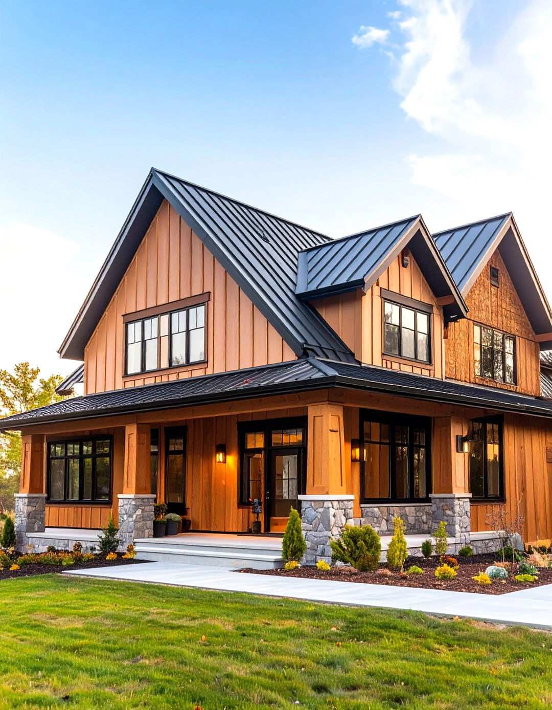 Modern Farmhouse Board and Batten Siding - 24 Tan House With Black Trim Design Ideas