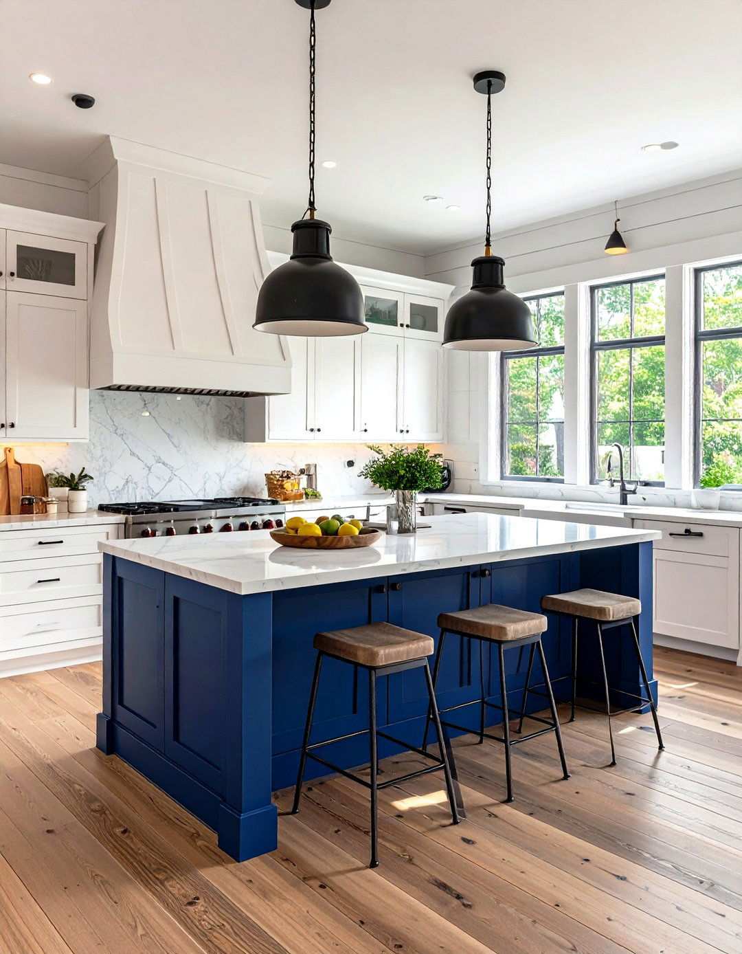 Modern Farmhouse Navy Blue Island - 24 White Kitchen Cabinets With Blue Island