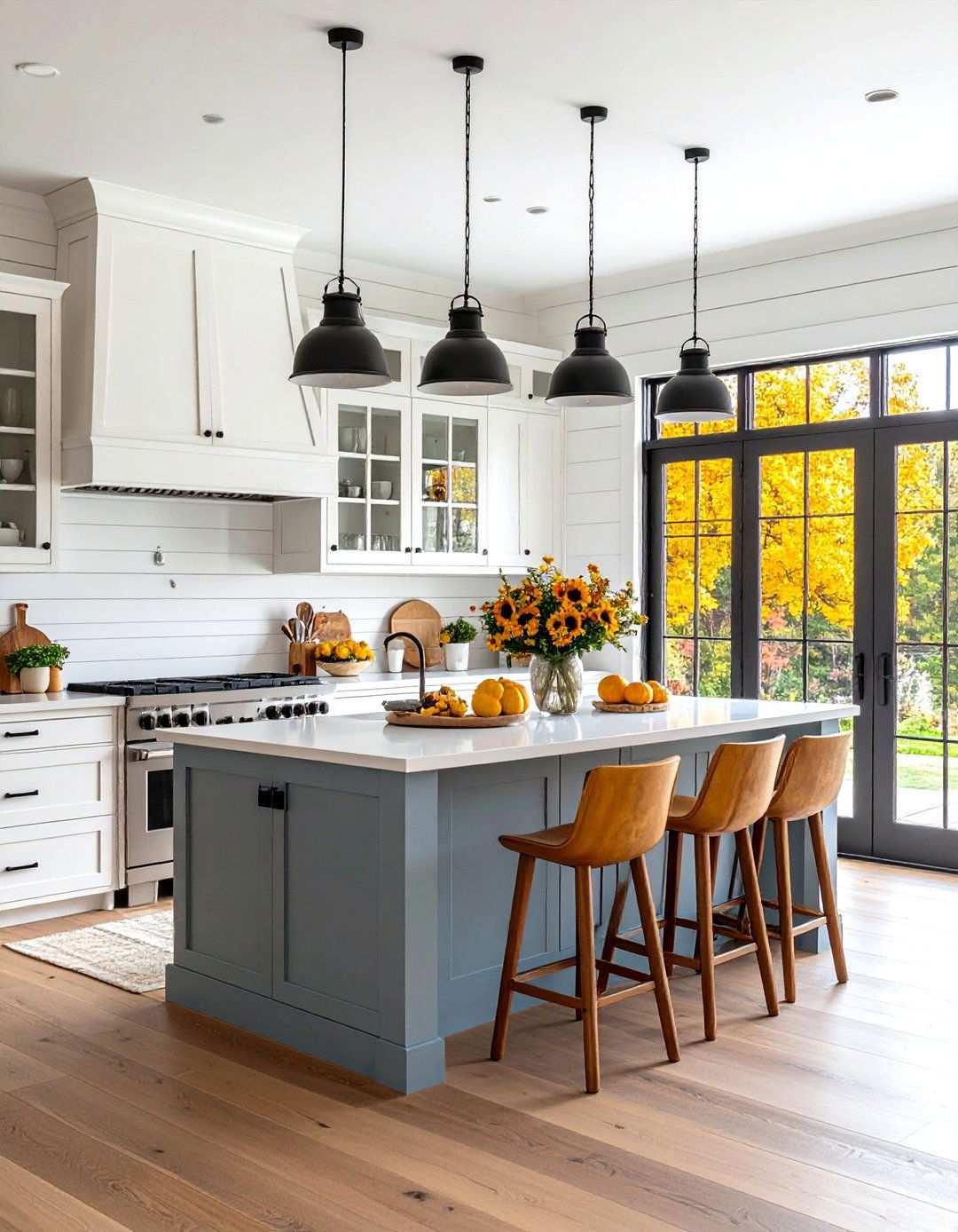 Modern Farmhouse One Wall Kitchen with Sliding Barn Doors - 24 One Wall Kitchen Ideas