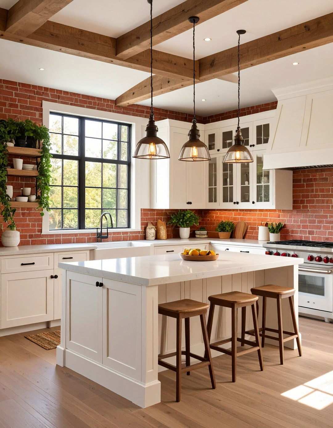Modern Farmhouse Red Brick Kitchen - 24 Red Brick Kitchen Ideas