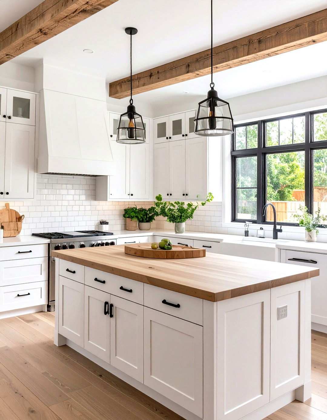 Modern Farmhouse Shaker Kitchen with Matte Black Bar Pulls - 24 White Kitchen Cabinets With Black Hardware