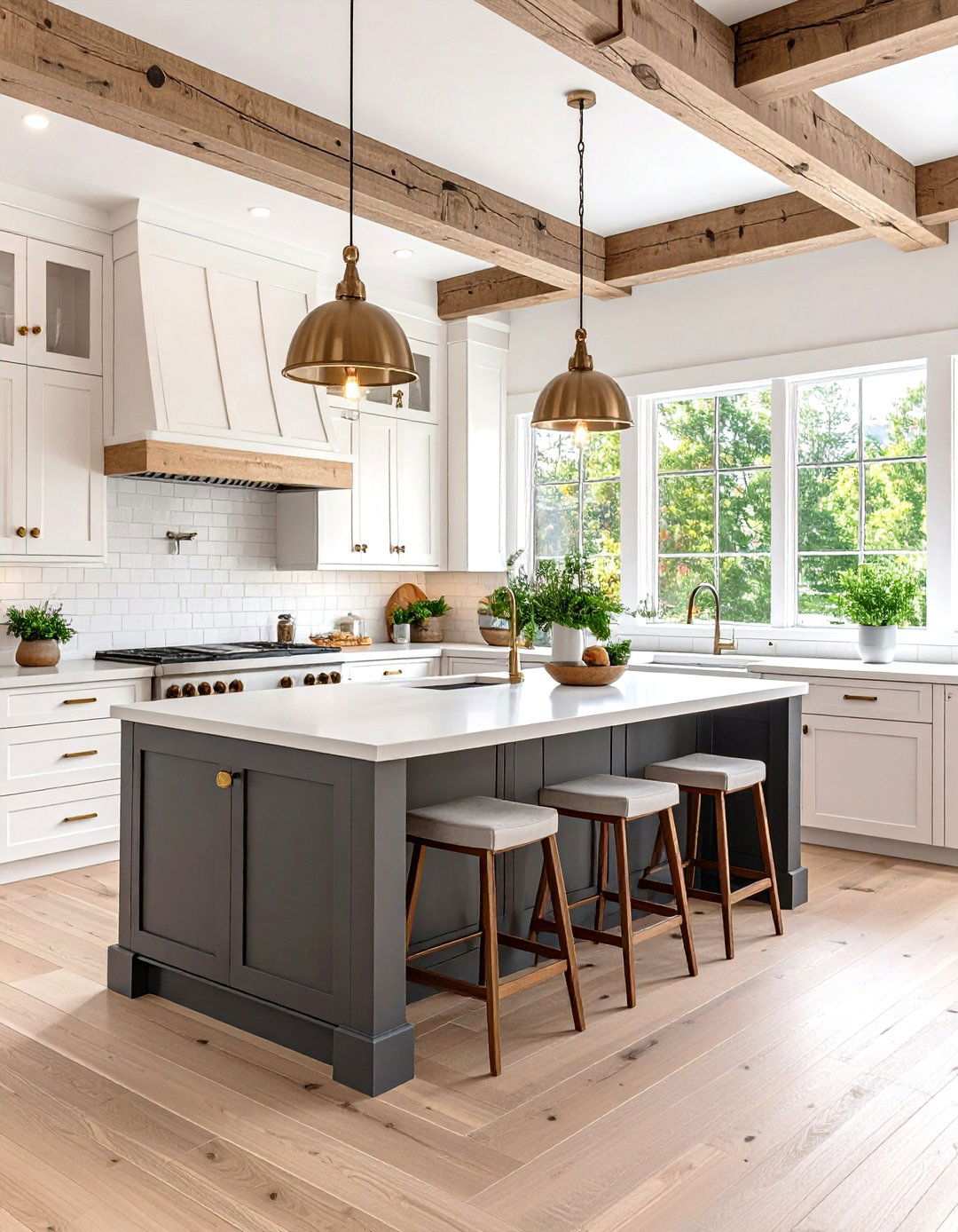 Modern Farmhouse White Cabinets With Charcoal Grey Island - 24 White Kitchen Cabinets With Grey Island Ideas