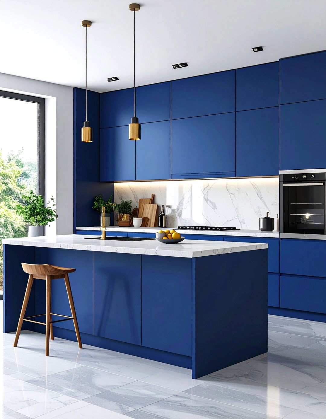 Modern Flat Front Navy Blue Cabinets - 24 Navy Blue Kitchen Cabinets Ideas