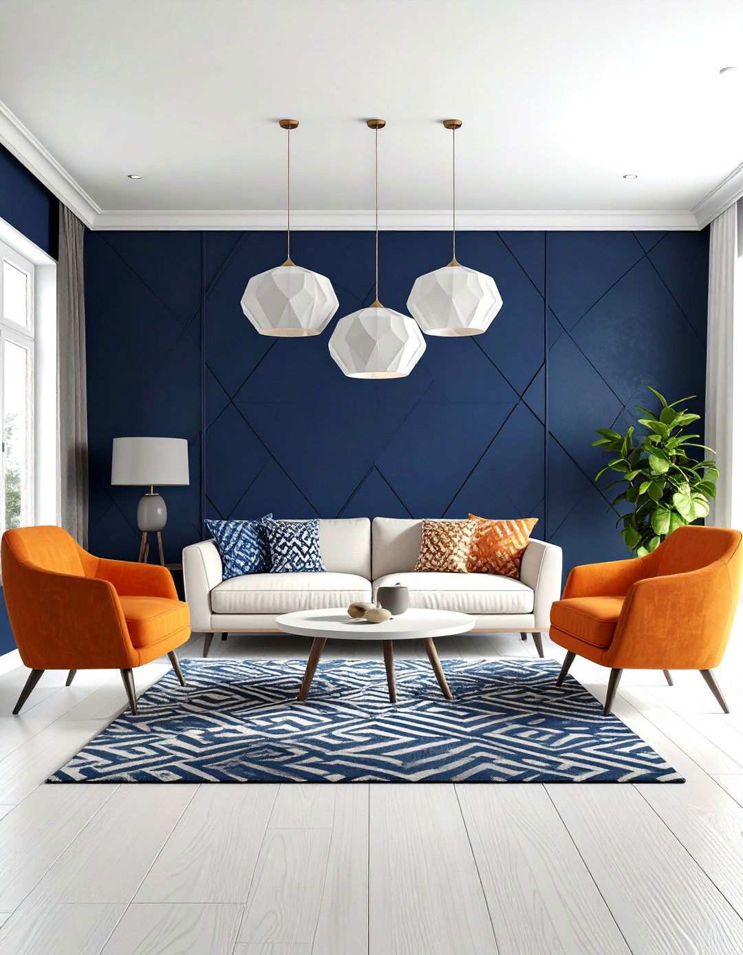 Modern Geometric Orange and Navy Pattern Play - 24 orange and blue living room ideas