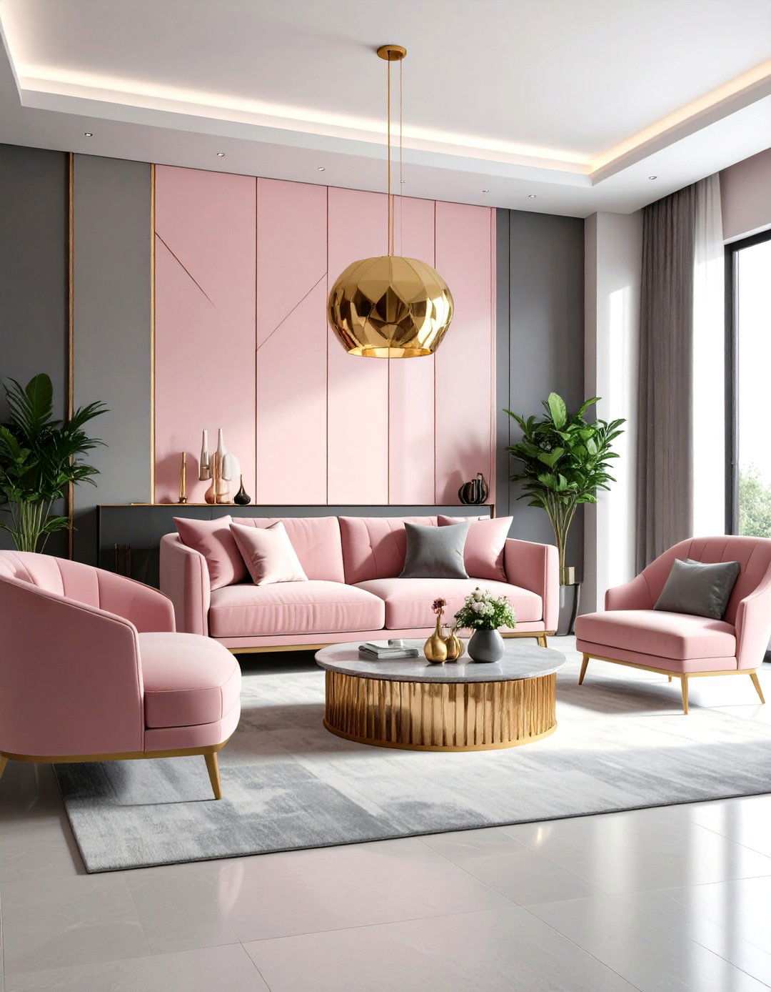Modern Geometric Pink and Grey Patterns - 24 Pink and Grey Living Room Ideas