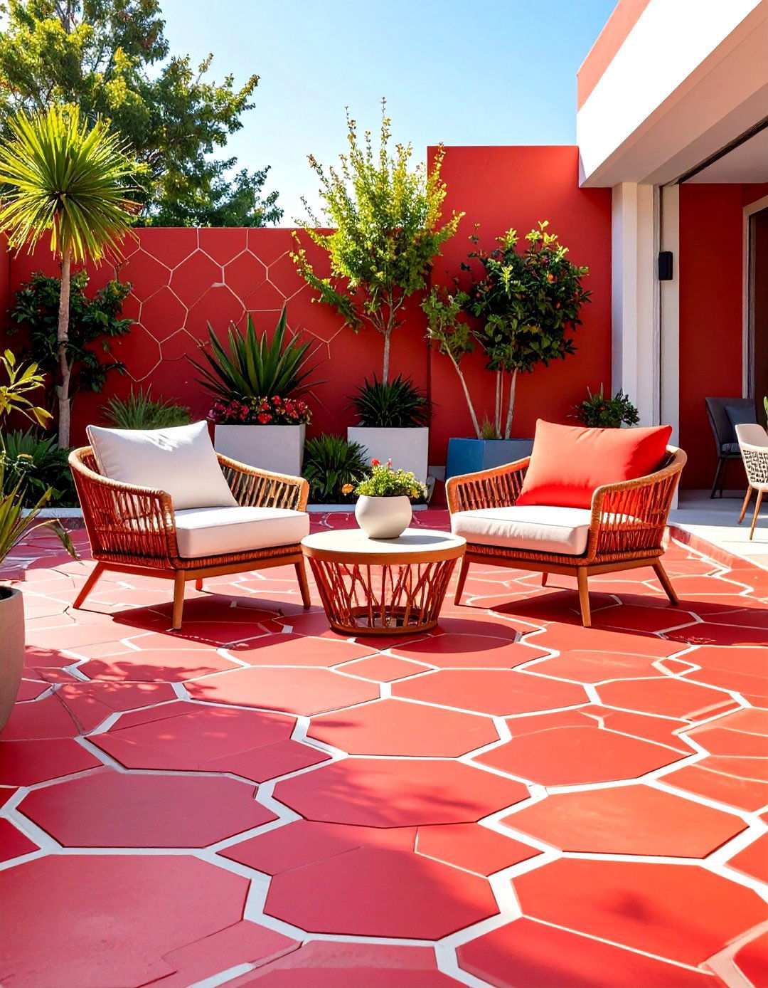 Modern Geometric Red Paver Patterns - 24 Red Paver Patio Ideas
