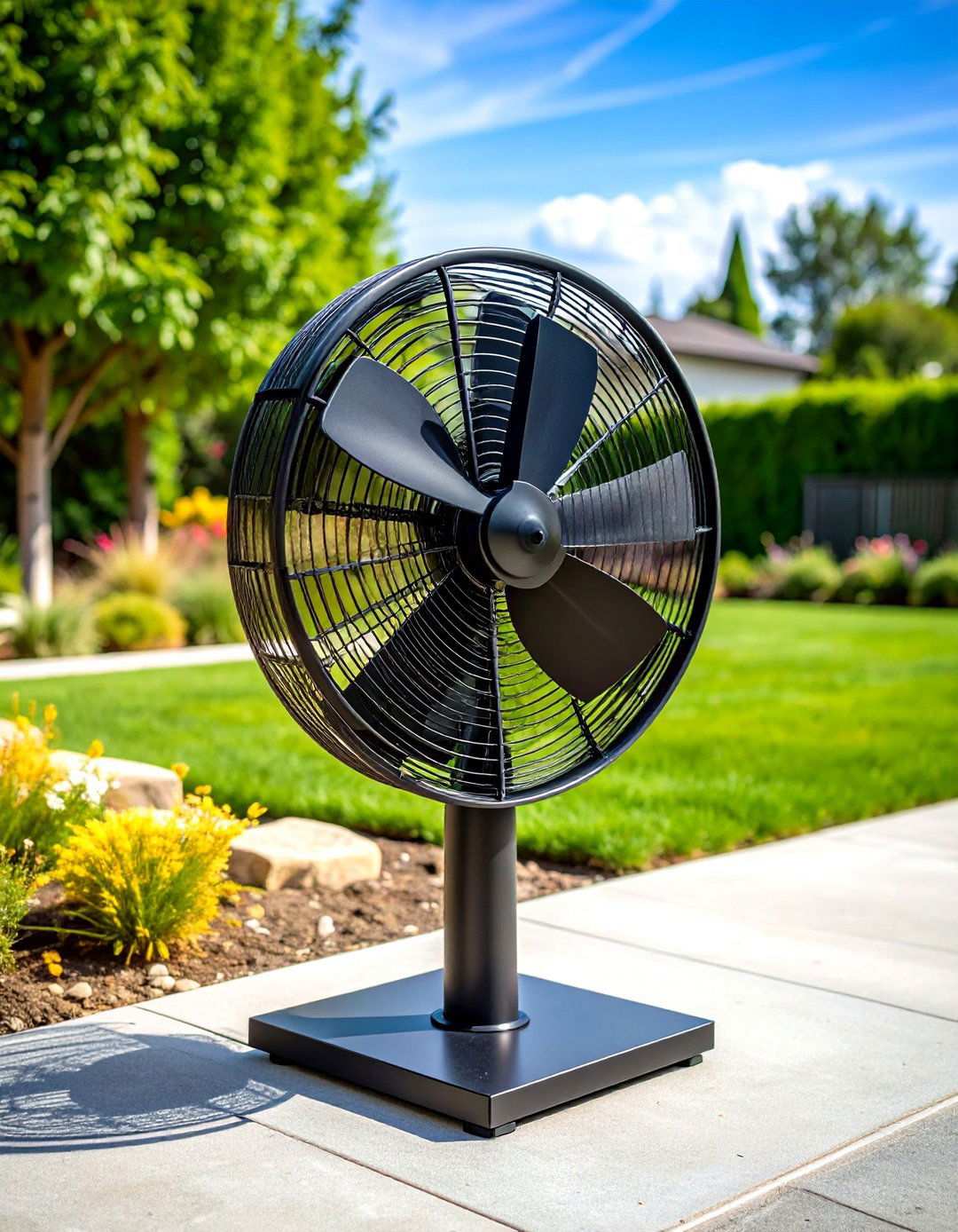 Modern Industrial Patio Fan with Exposed Metal Framework - 24 Patio Fan Ideas