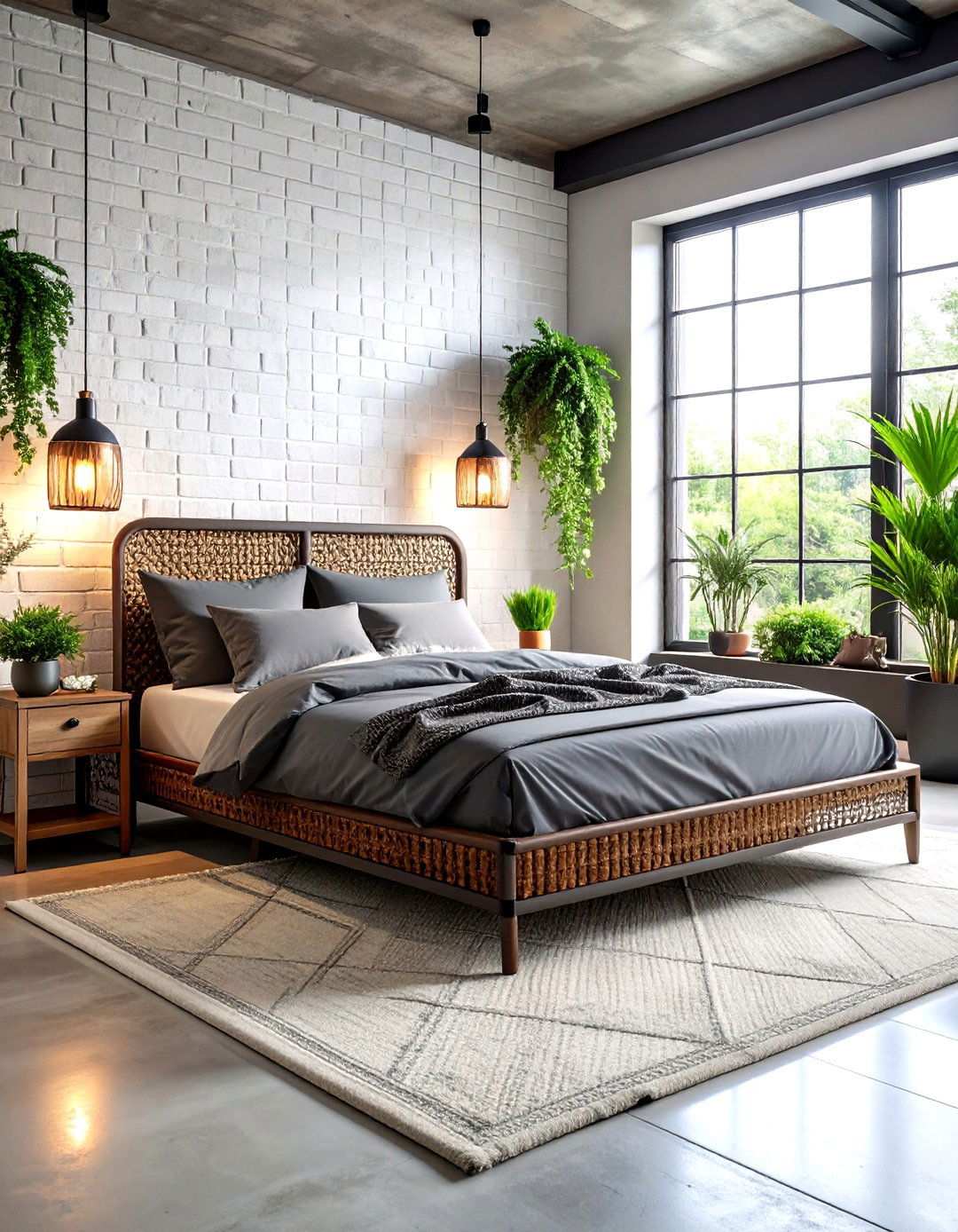 Modern Industrial Rattan Platform Bed - 24 rattan bedroom furniture ideas