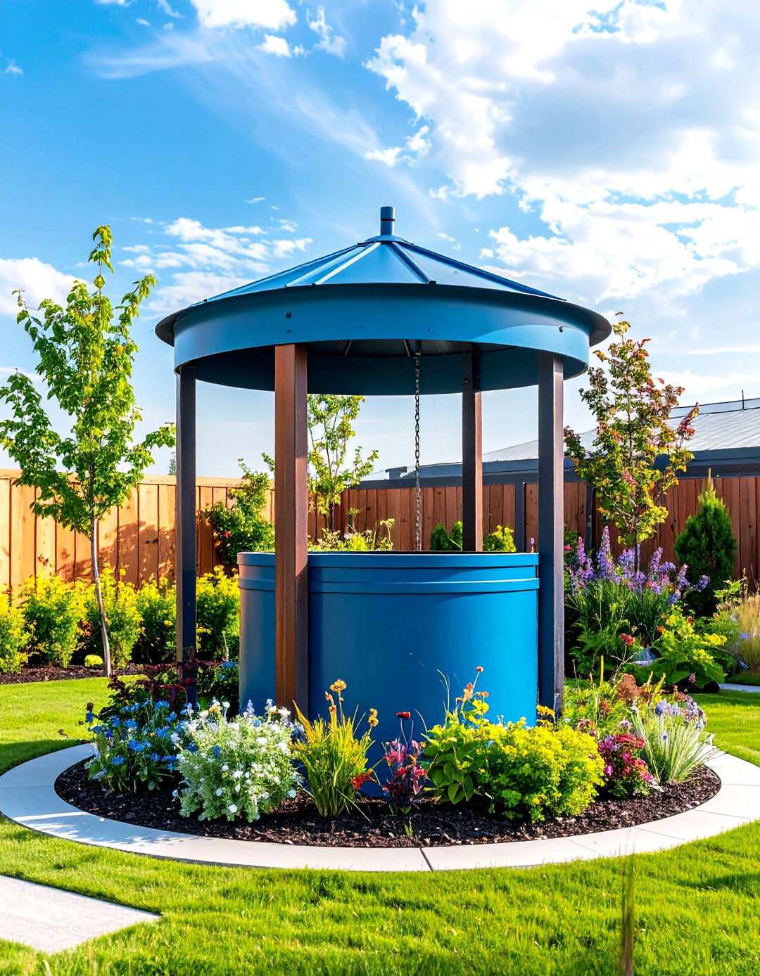 Modern Industrial Wishing Well with Corten Steel Elements - 24 Outdoor Wishing Well Garden Ideas