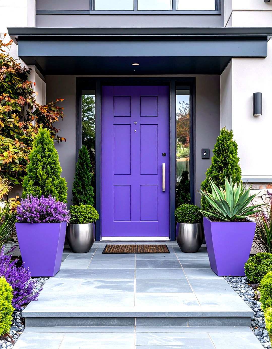 Modern Lavender Door with Sleek Metal Hardware - 24 Lavender Front Door Ideas