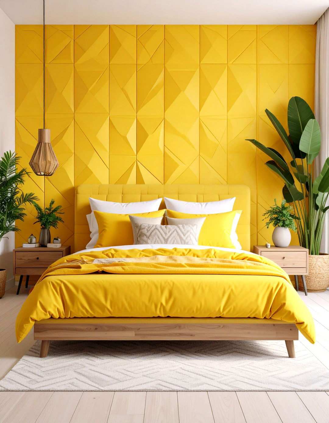 Modern Lemon Geometric Bedroom - 24 Lemon Bedroom Ideas