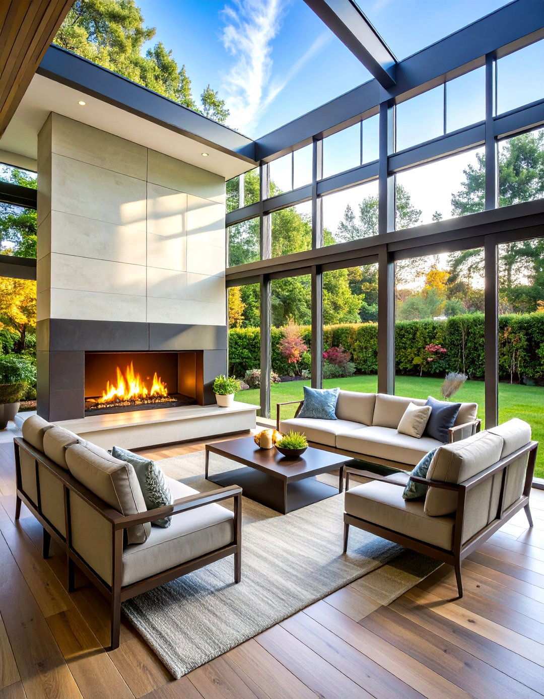 Modern Linear Fireplace Design - 24 Sunroom With Fireplace Ideas