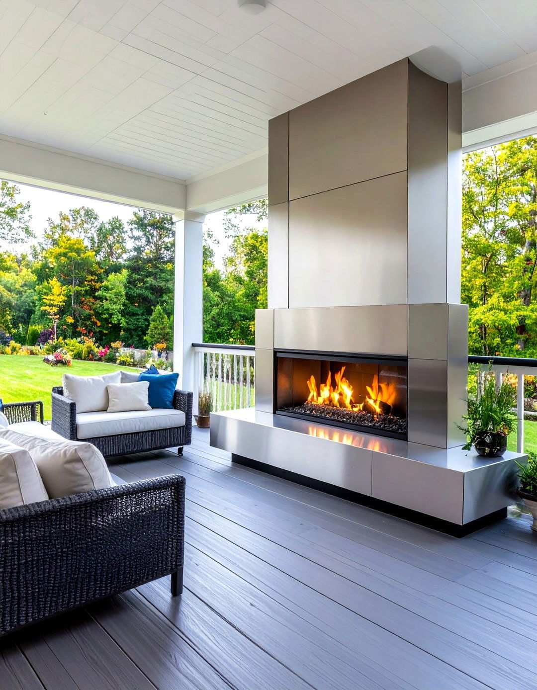 Modern Linear Gas Fireplace - 24 Porch Fireplace Ideas