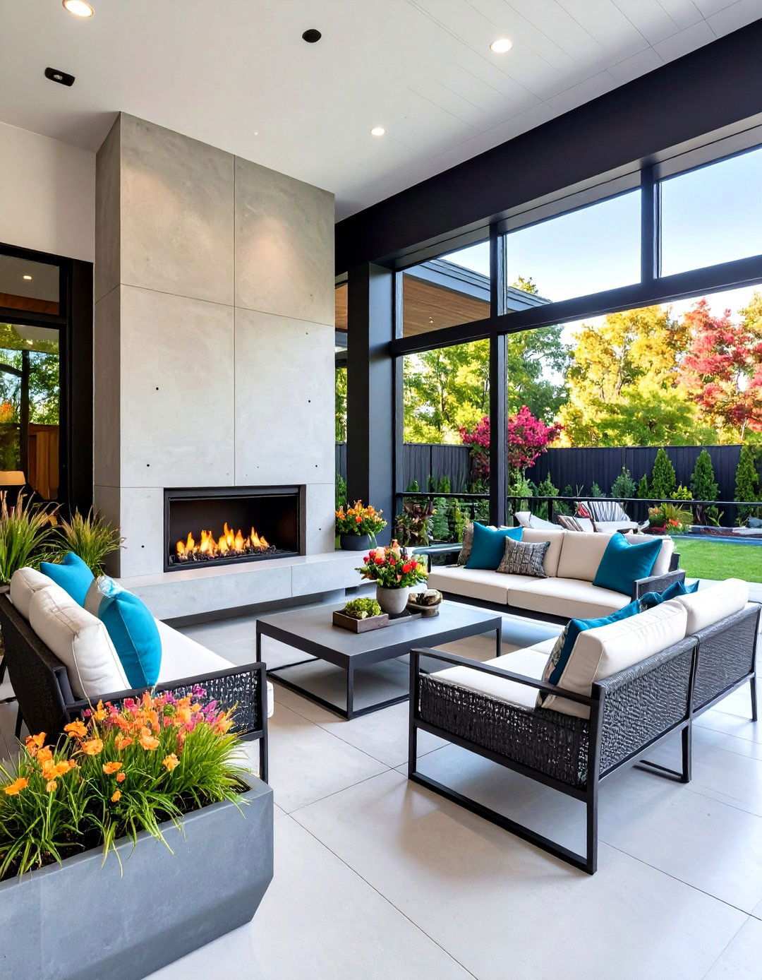 Modern Linear Gas Fireplace Design - 24 Screened-in Porch With Fireplace Ideas
