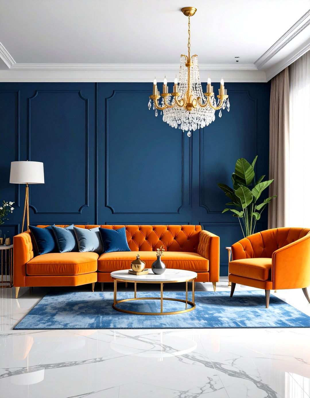 Modern Luxury Velvet Orange and Sapphire - 24 orange and blue living room ideas