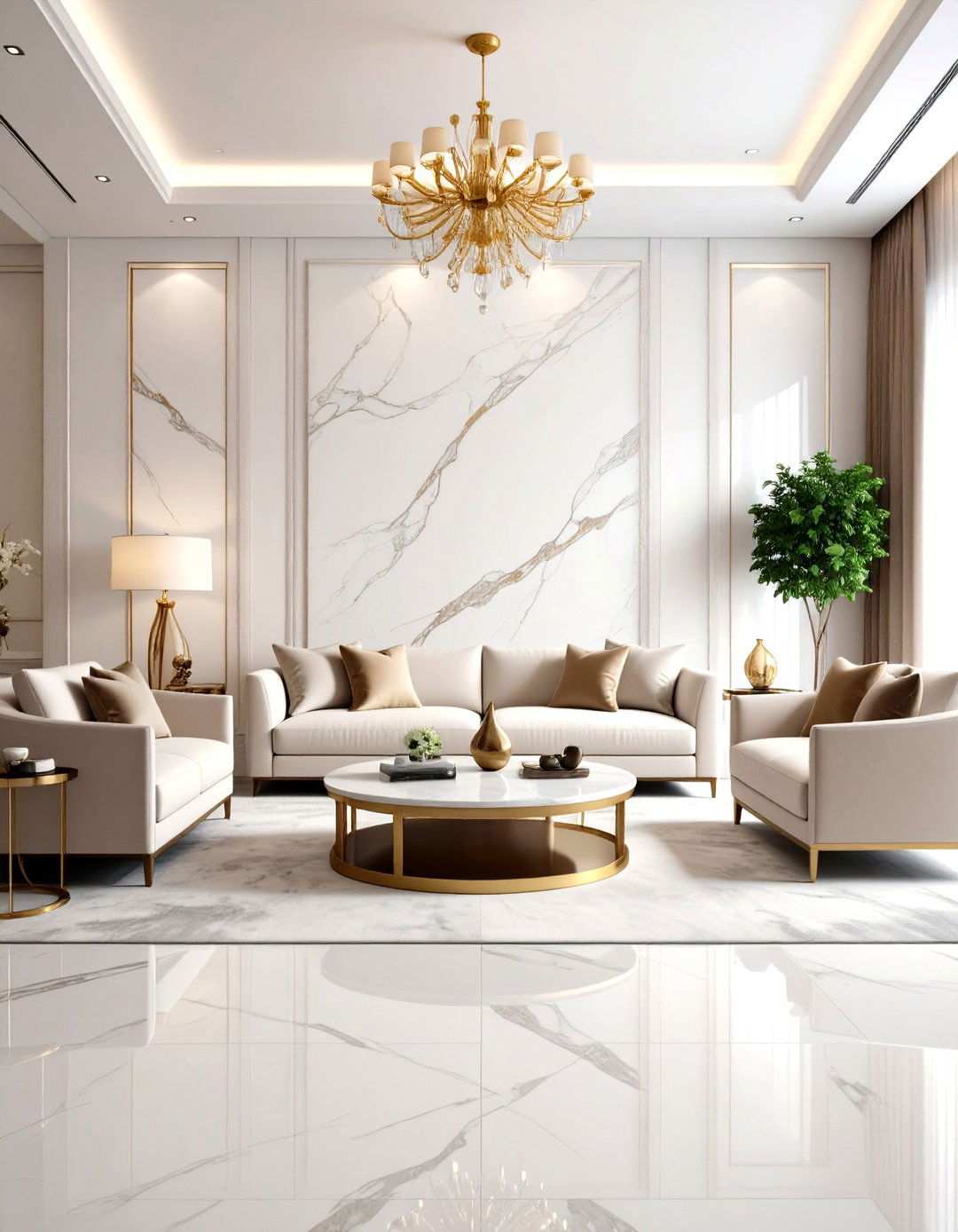 Modern Marble Accent Wall Living Room - 24 Mansion Living Room Ideas