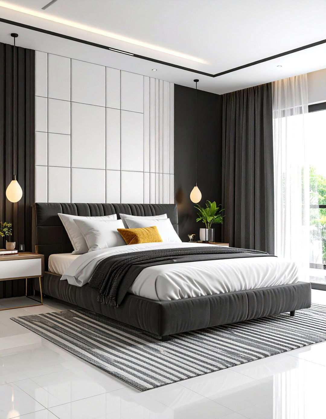 Modern Matte Black and White Contrast - 24 Matte Black Bedroom Ideas