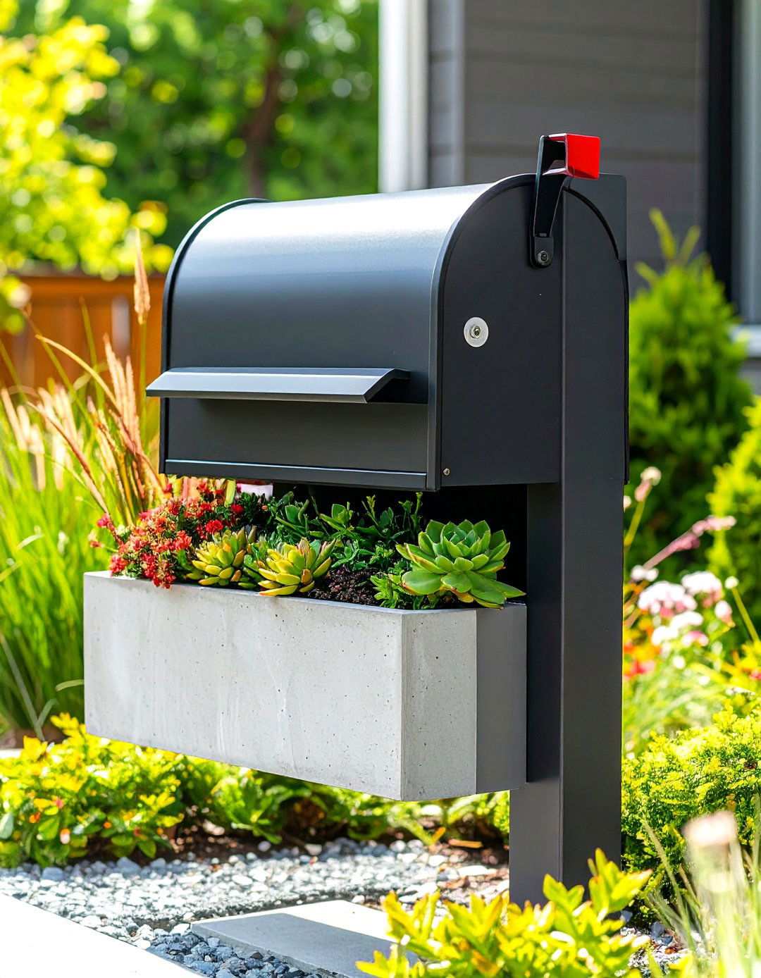 Modern Minimalist Concrete Planter Integration - 24 Mailbox Decor Ideas