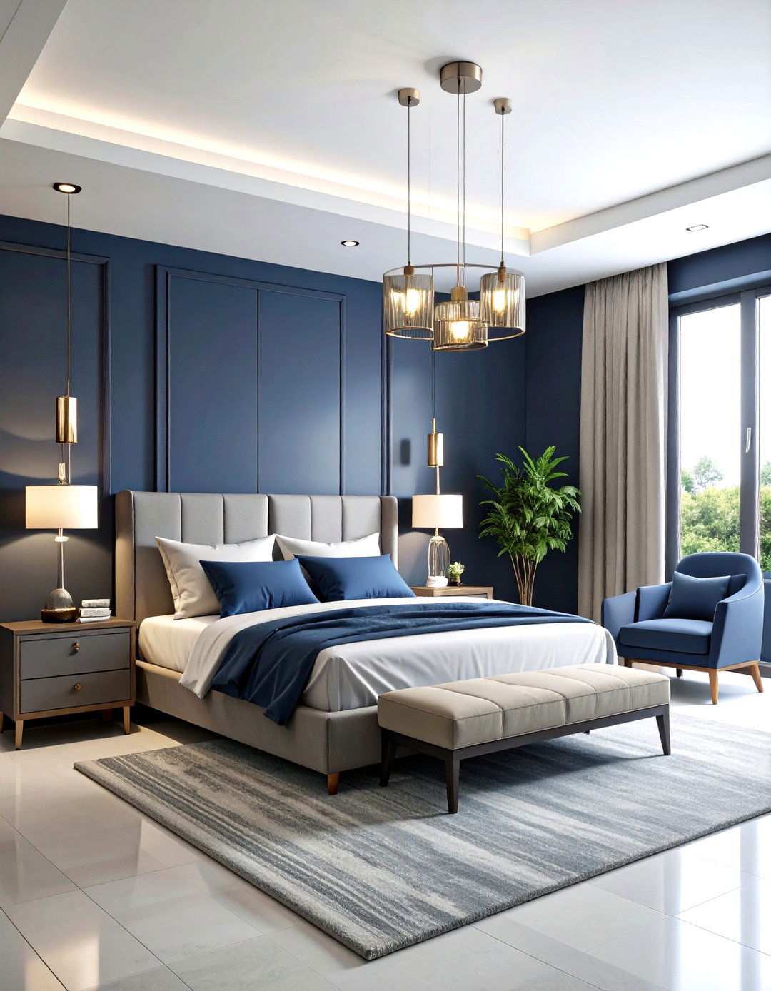 Modern Minimalist Grey and Navy Design - 24 Navy Blue and Grey Bedroom Ideas