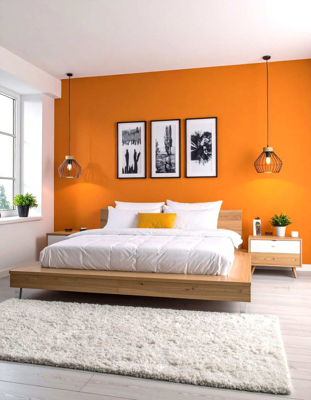 Modern Minimalist Orange Bedroom - 24 Orange Accent Wall Ideas