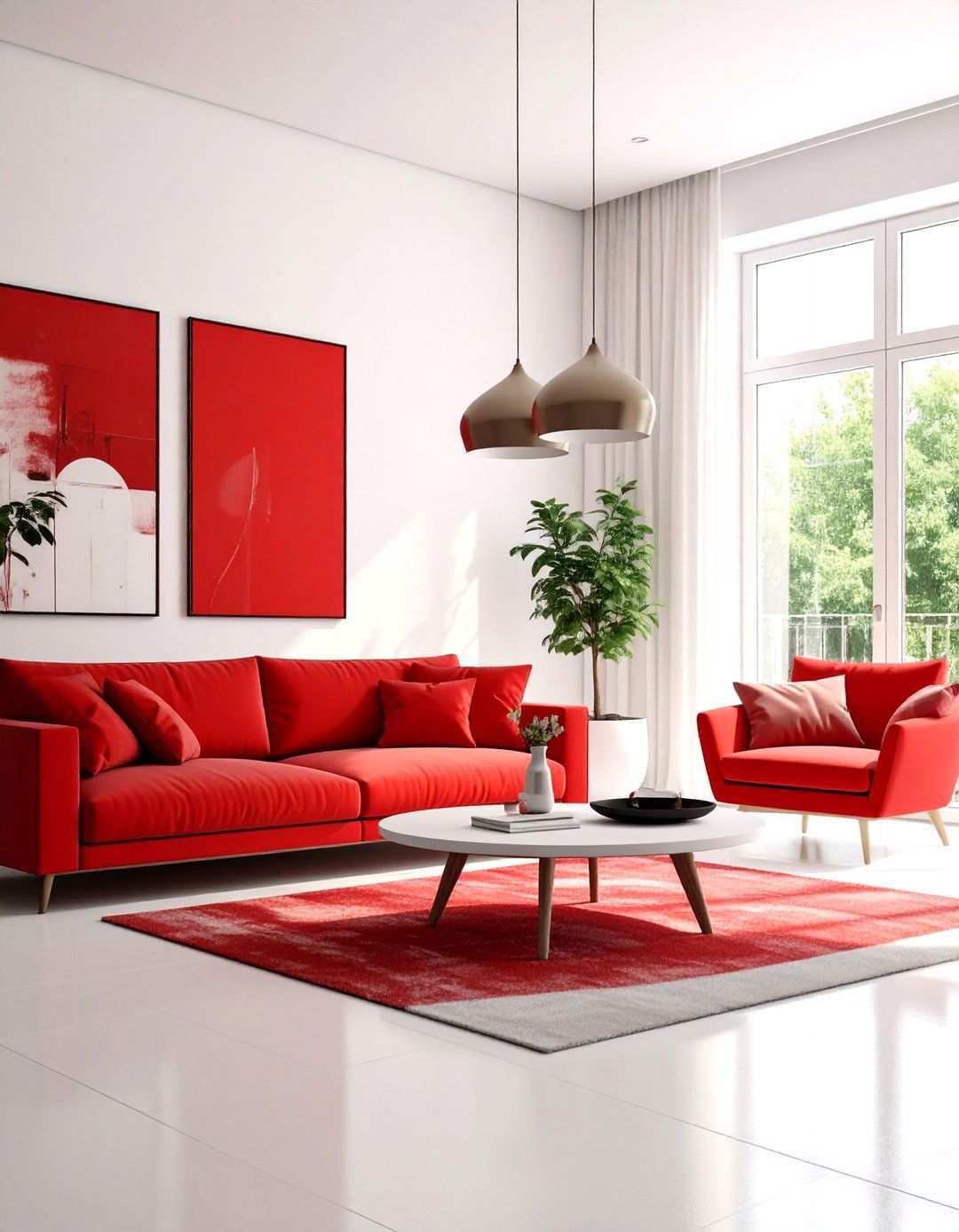 Modern Minimalist Red Accents - 24 Red Living Room Ideas