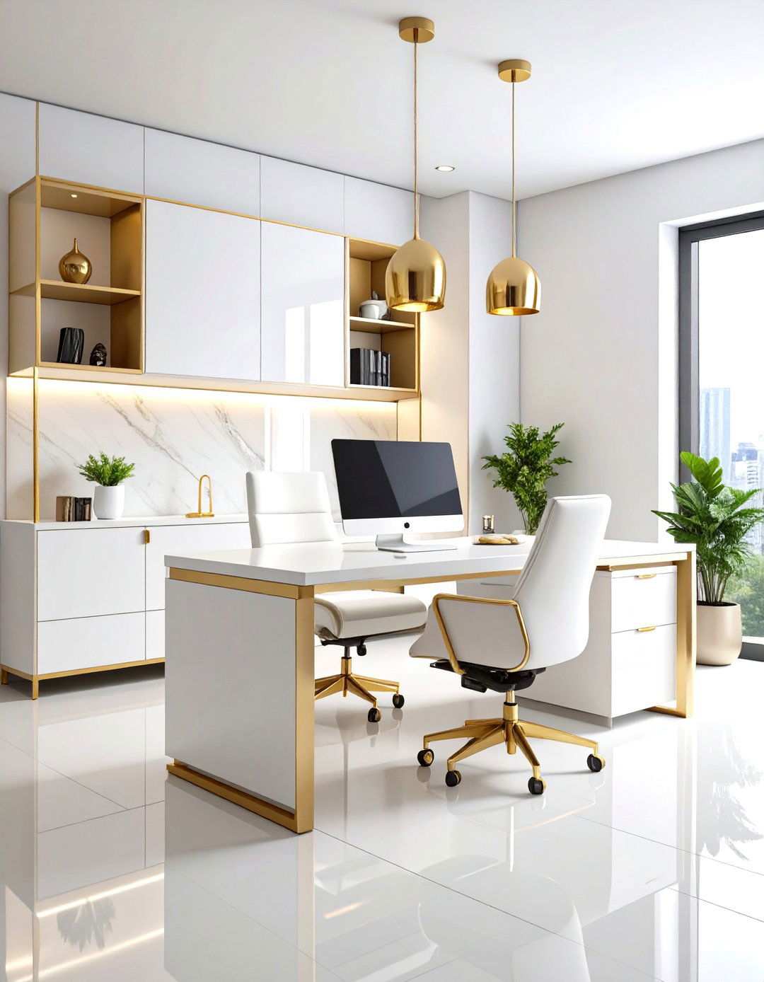 Modern Minimalist White and Gold Office - 24 Home Office Ideas for Her