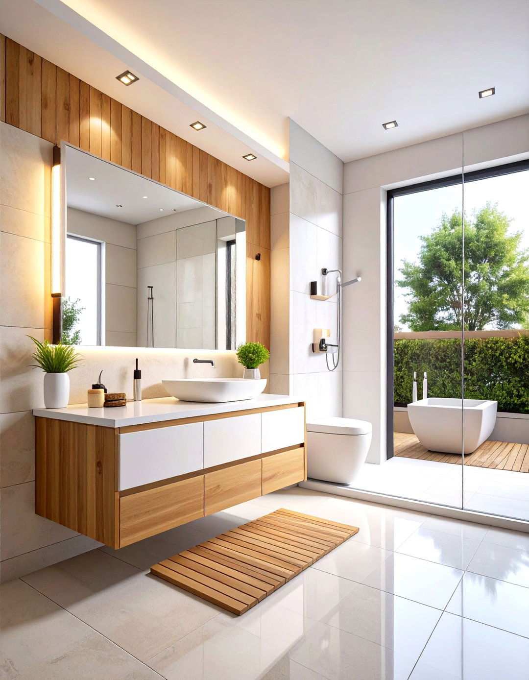 Modern Minimalist Windowless Bathroom with Floating Elements - 24 Windowless Bathroom Ideas