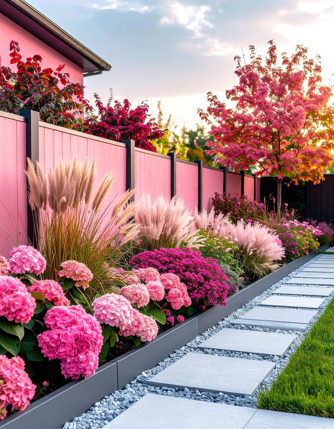 Modern Monochromatic Pink Border - 24 Pink Garden Ideas