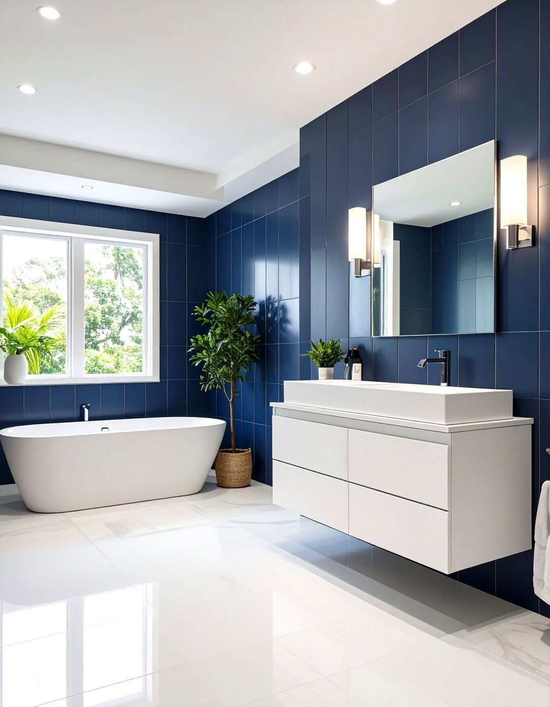 Modern Navy Rectangle Tile Powder Room - 24 navy blue powder room ideas