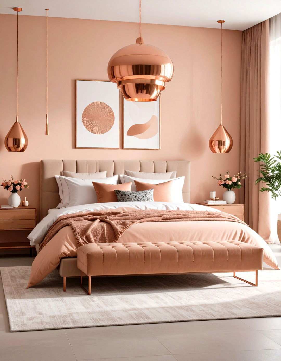 Modern Peach and Copper Bedroom - 24 Peach Bedroom Ideas
