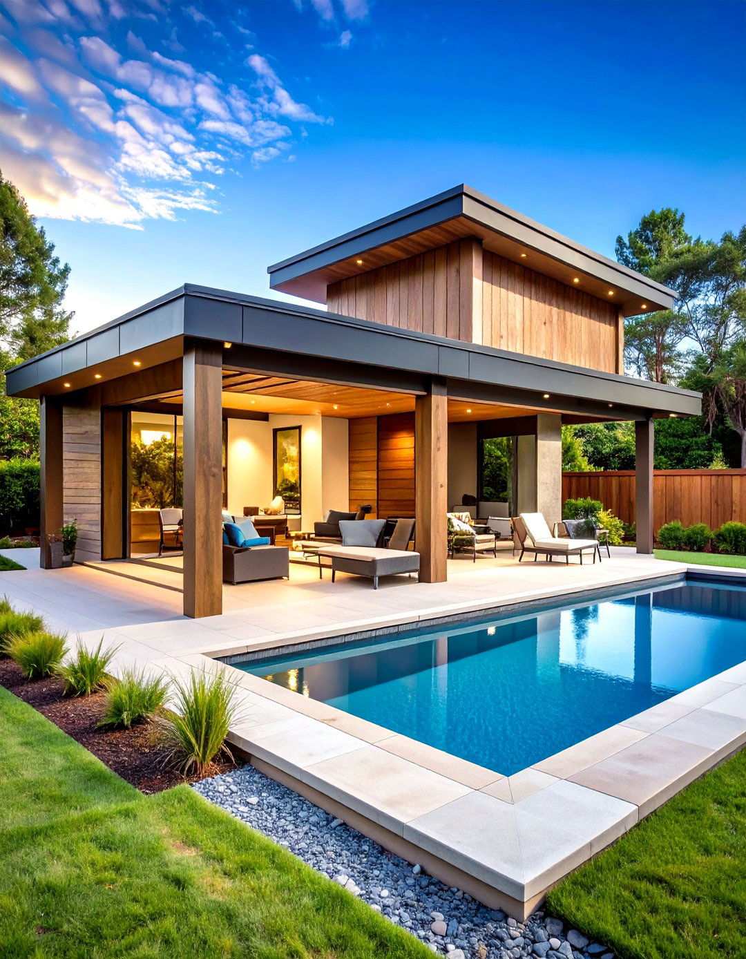 Modern Pool House Pavilion Complex - 24 Modern Backyard Ideas