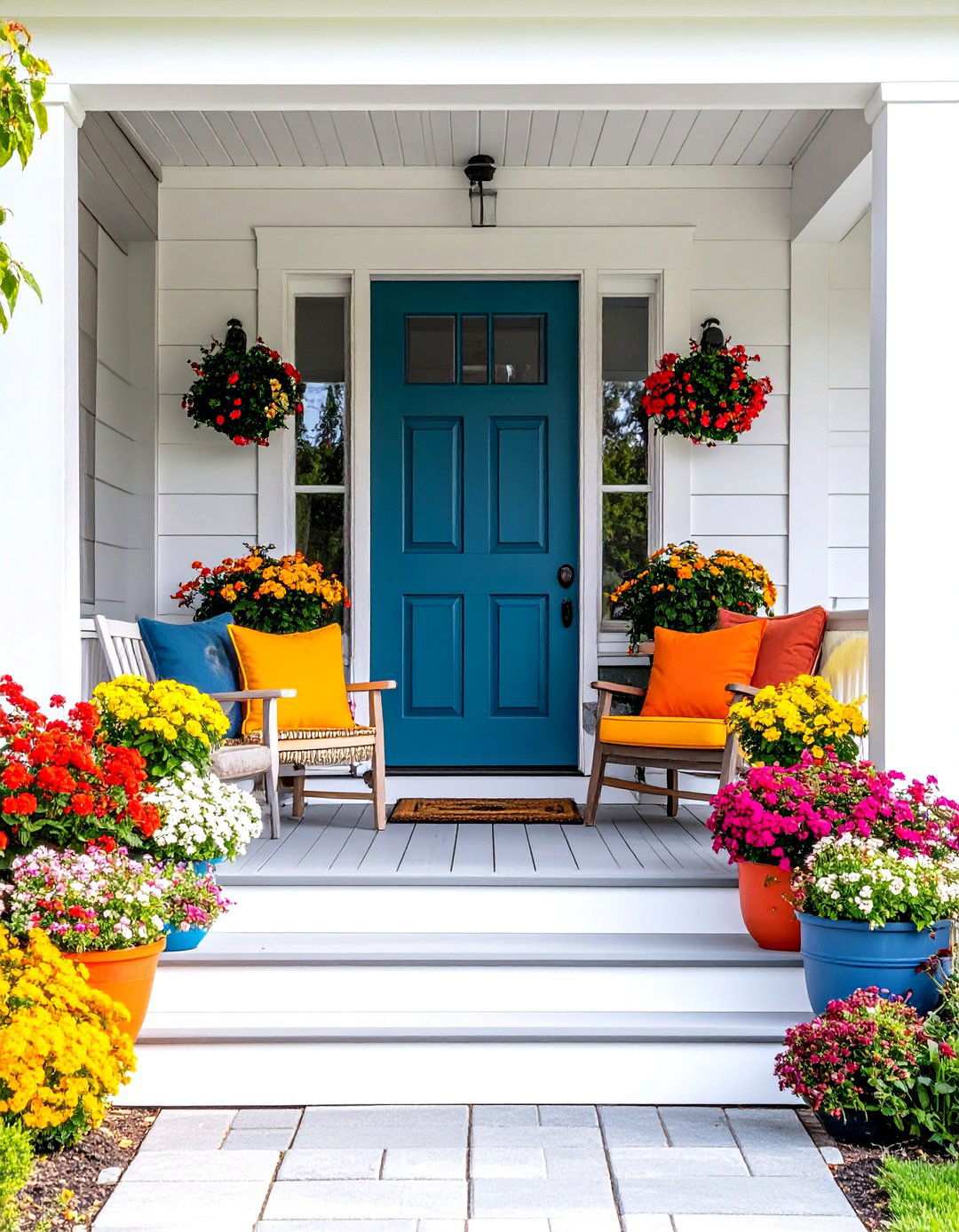 Modern Porch with Bold Color Accents - 24 Modern Front Porch Ideas