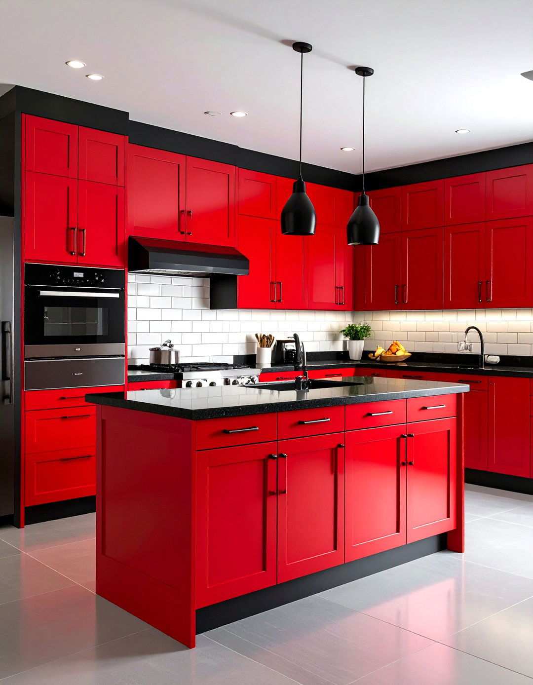 Modern Red Cabinets With Black Granite Countertops - 24 red and black kitchen ideas