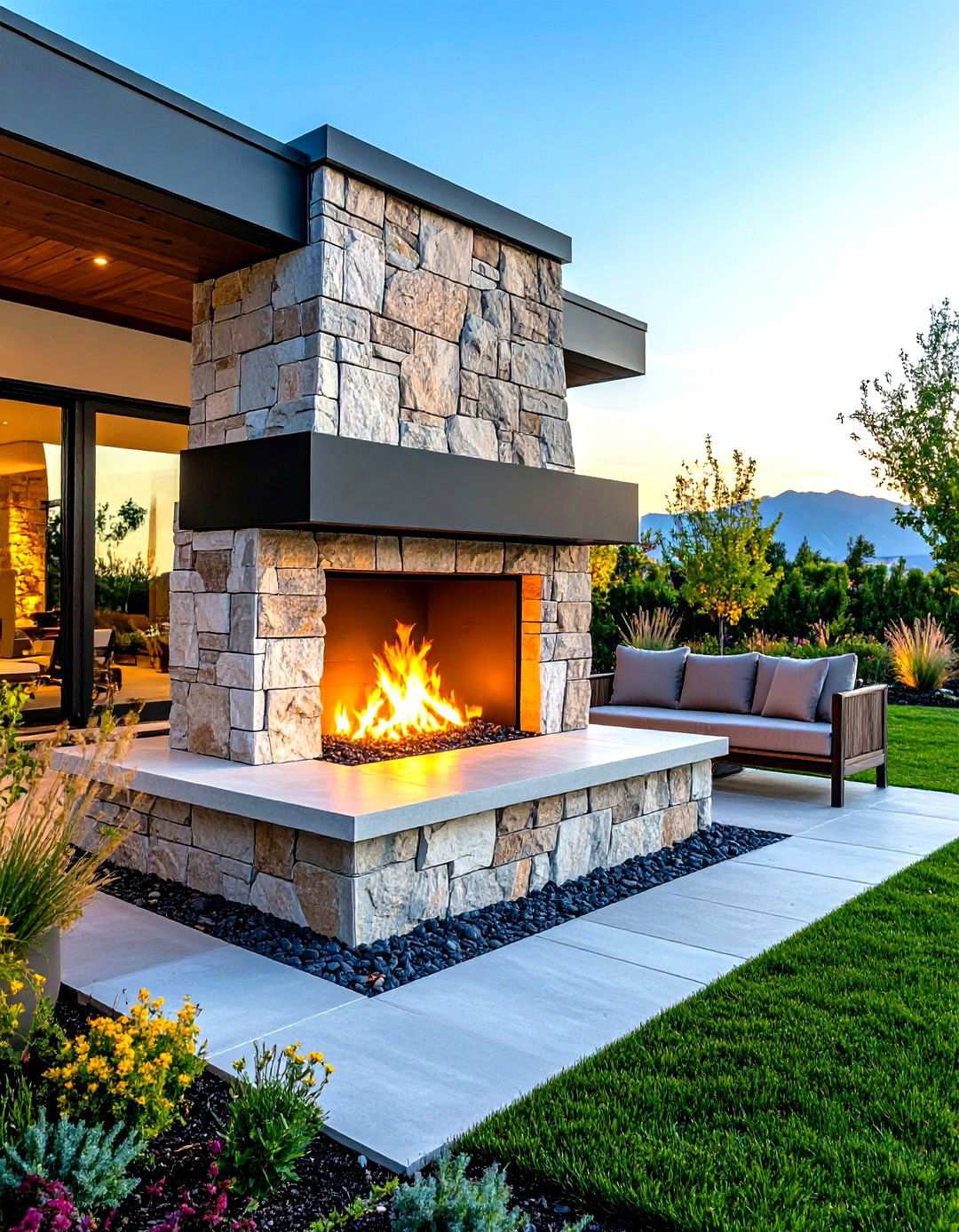 Modern Rustic Outdoor Fireplace with Clean Lines - 24 Rustic Outdoor Fireplace Ideas
